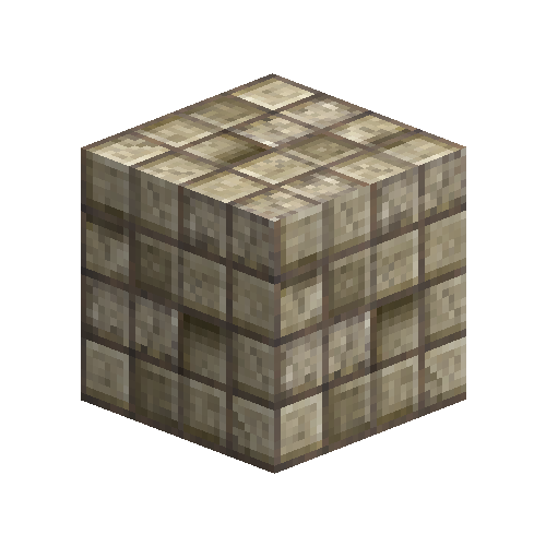 Uneven large cream bricks (header bond)